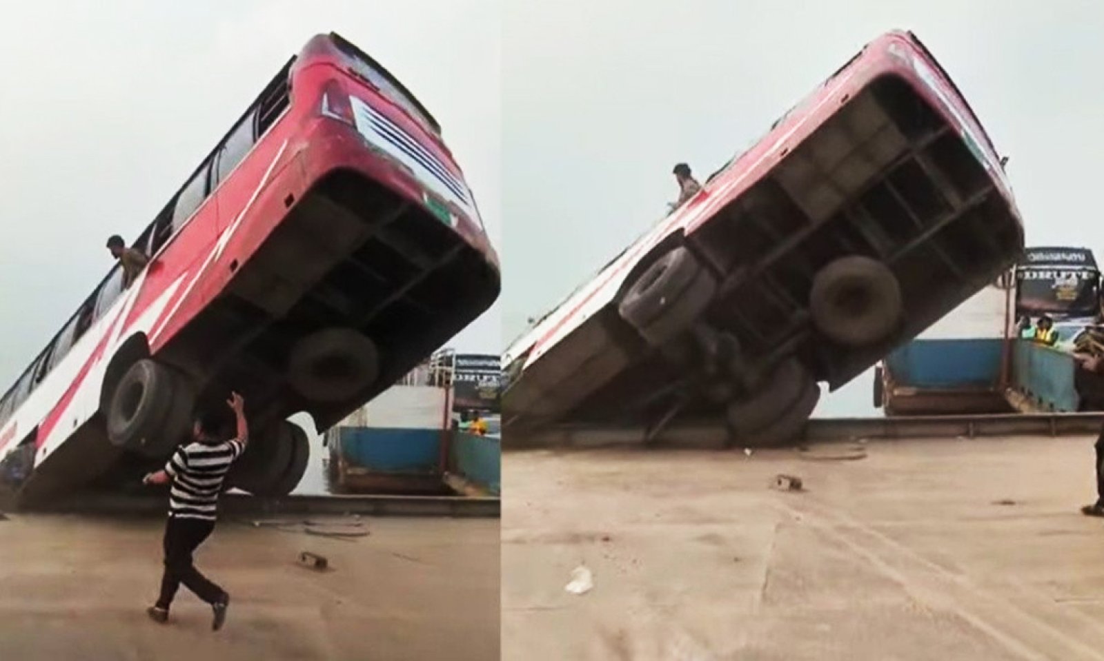 ফেরিতে ওঠার সময় পদ্মায় পড়ে গেল যাত্রীসহ বাস, বহু হতাহতের শঙ্কা